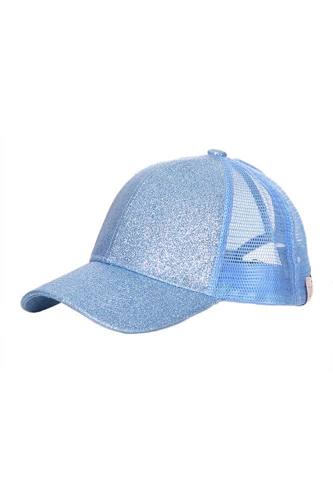 Kids Glitter Fabric With Mesh Pony Cap: Black Hana