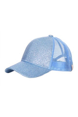 Kids Glitter Fabric With Mesh Pony Cap: Pink