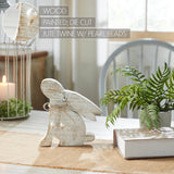 Bunny Hop Natural Wooden Sitting Bunny Looking Up - Pearl Bead Collar Easter Shelf Decor - 8x7.5x1.5