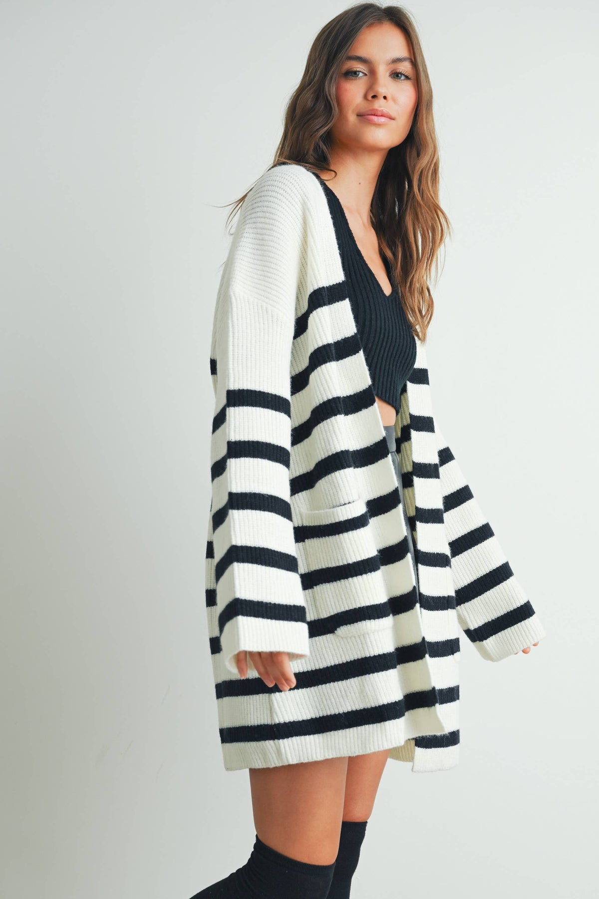 Womens Knitted Stripe Maxi Cardigan