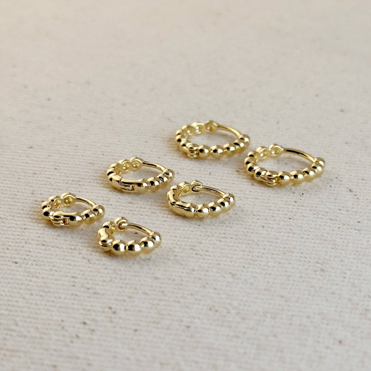 GoldFi - 18k Gold Filled Mini Beaded Clicker Hoop Earrings GoldFi