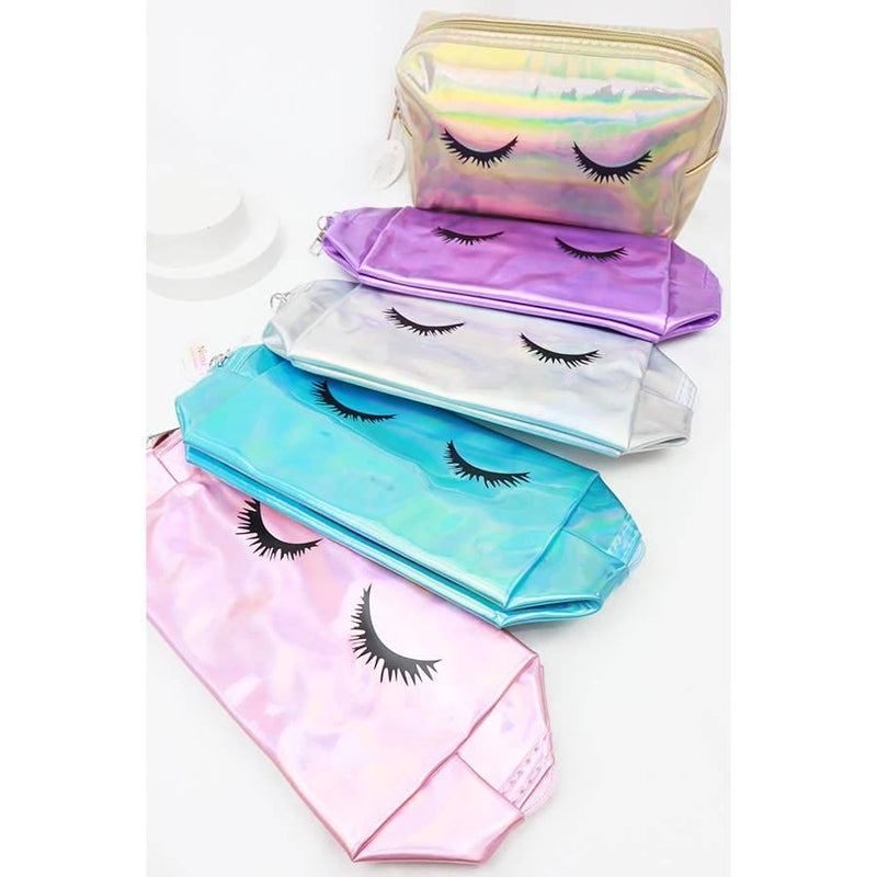 Eyelash Print Holographic Cosmetic Pouch Love and Repeat