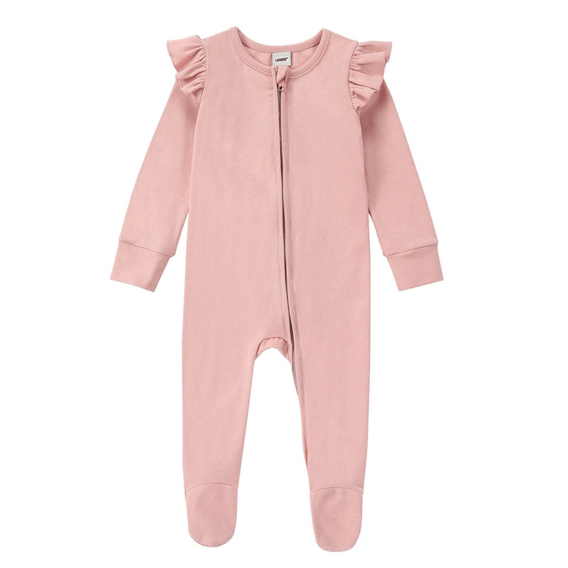 Baby girls Organic Ruffle LS Zipper Romper | Pink - Kindred & Crew