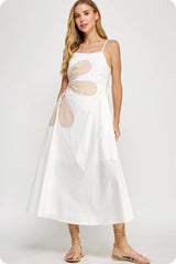 Womens Sleeveless Side Cut-Out Flower Detail Midi Dress