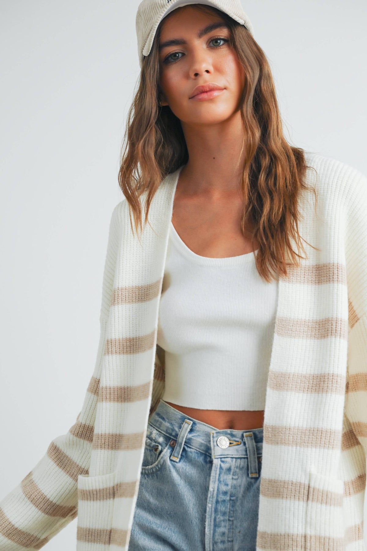 Womens Knitted Stripe Maxi Cardigan