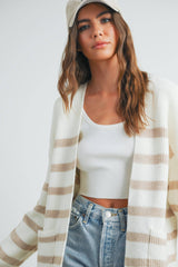 Womens Knitted Stripe Maxi Cardigan