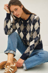 Womens Argyle Cardigan Sweater