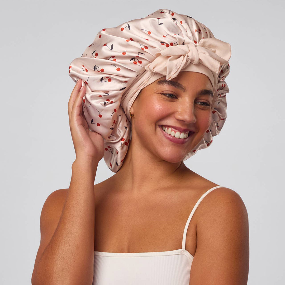 KITSCH - Adjustable Oversized Satin Bonnet - Cherry Print KITSCH