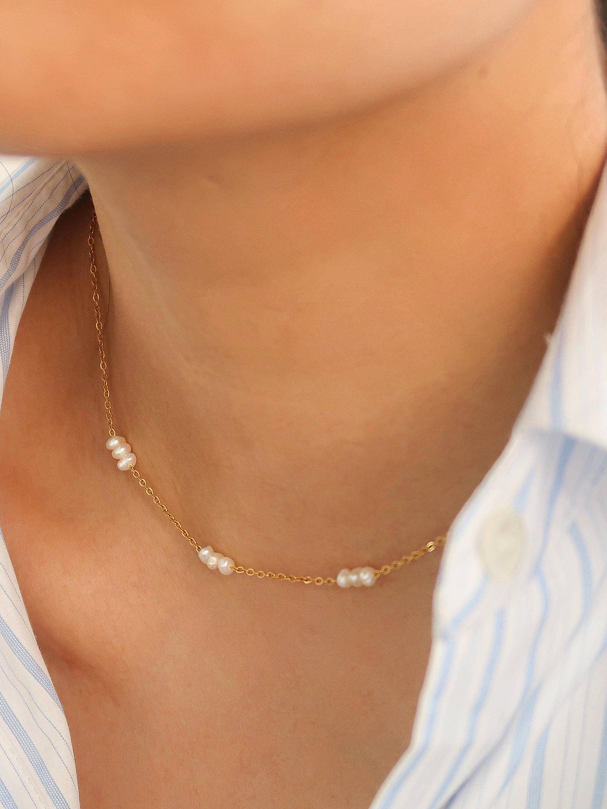 Womens 18K Non-Tarnish Petite Pearl Chokers