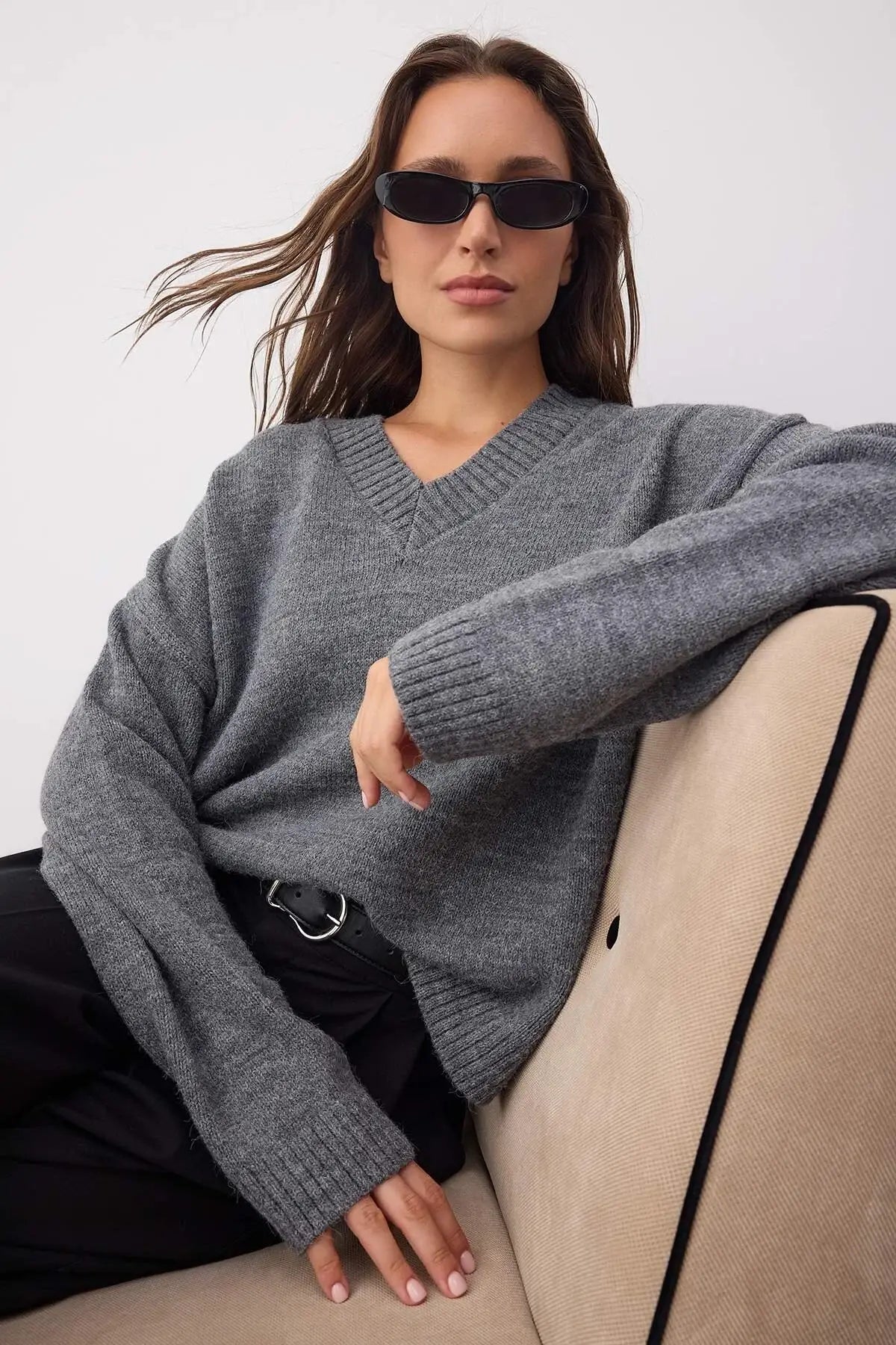 Womens Relaxed V-Neck Sweater
