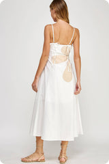 Womens Sleeveless Side Cut-Out Flower Detail Midi Dress