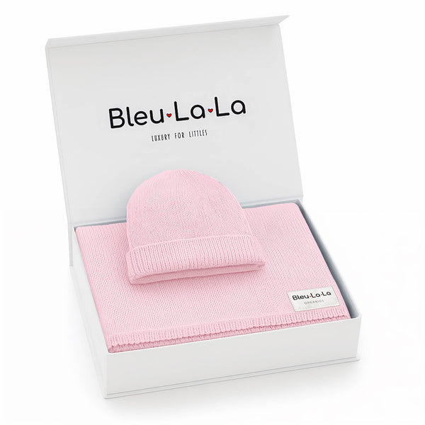 Bleu La La - Luxe - 100% Organic Cotton Knit Blanket + Hat Boxed Gift Set Bleu La La