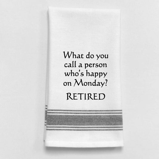Wild Hare Designs - BB-W-146  Happy on Monday Person White Tea Towel Wild Hare Designs