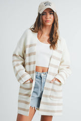 Womens Knitted Stripe Maxi Cardigan