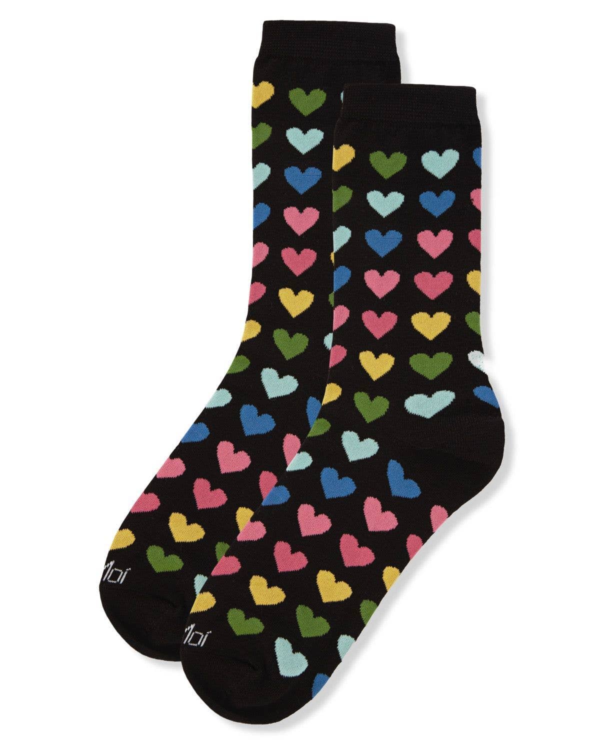 Multicolored Hearts Bamboo Crew Women's Socks