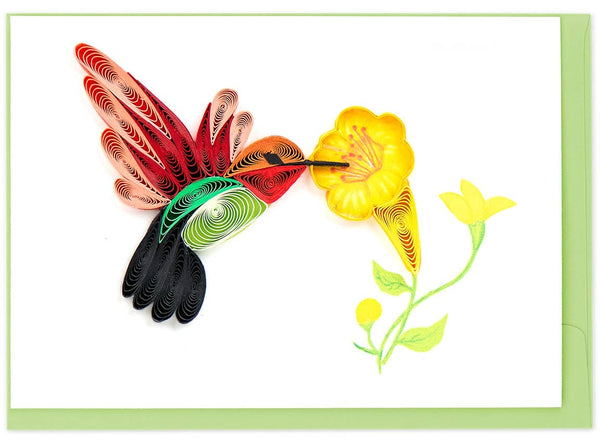Quilling Card - Quilled Hummingbird & Flowers Gift Enclosure Mini Card Quilling Card