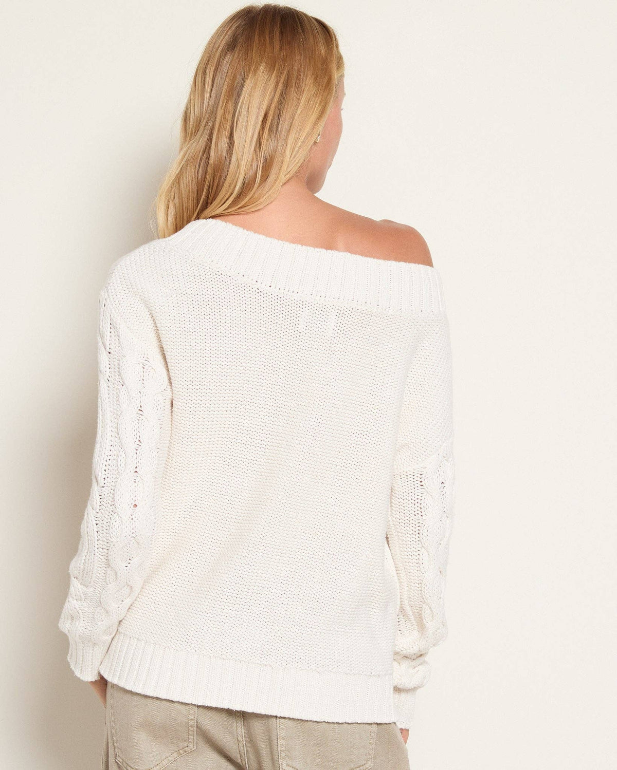 Off-Shoulder Cable Knit Sweater