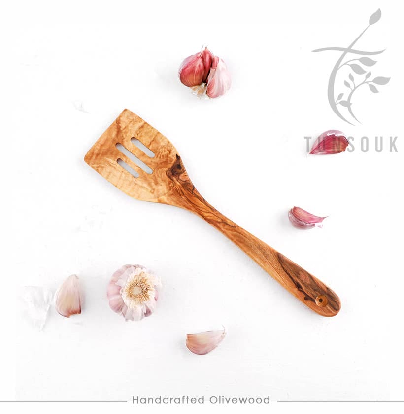 Handcrafted Olivewood - Olive Wood Slotted Spatula, Handmade Handcrafted Olivewood