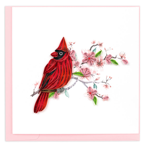 Quilling Card - Quilled Cardinal & Cherry Blossom Greeting Card Quilling Card