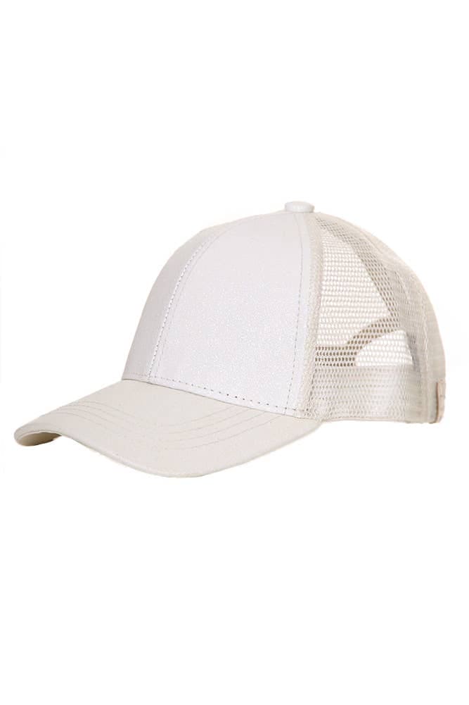 Kids Glitter Fabric With Mesh Pony Cap: Black Hana