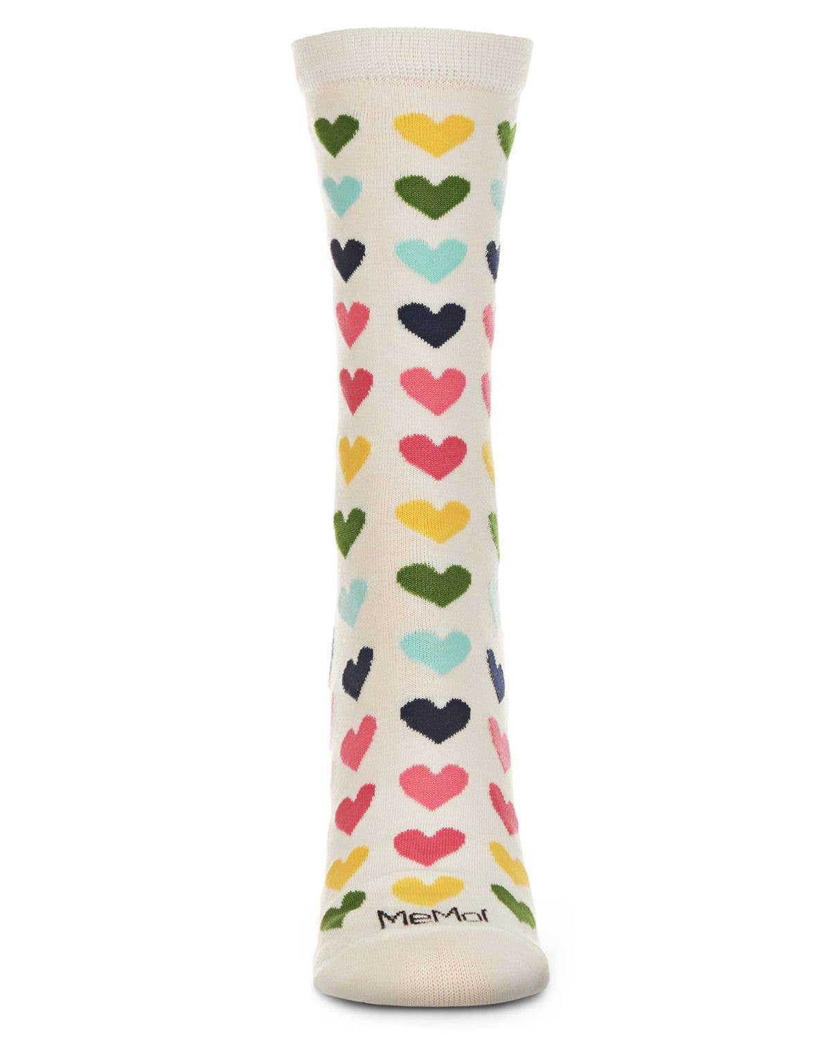 Multicolored Hearts Bamboo Crew Women's Socks