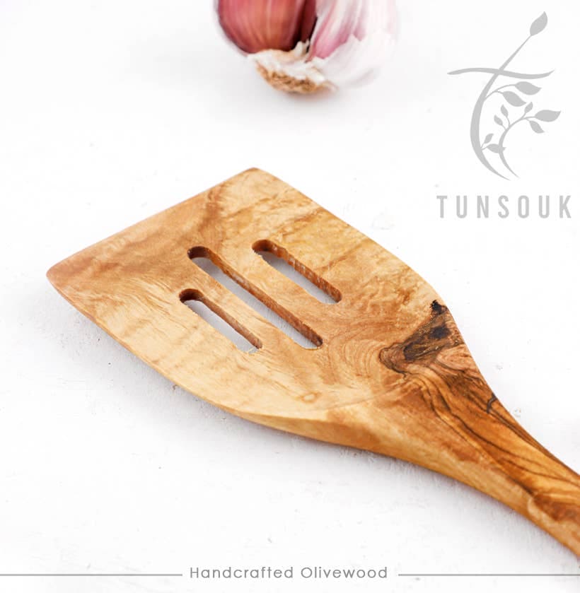 Handcrafted Olivewood - Olive Wood Slotted Spatula, Handmade Handcrafted Olivewood