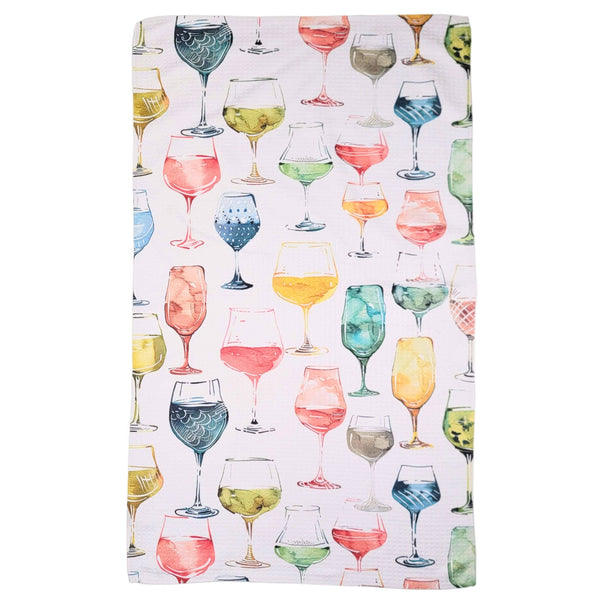 Driftless Studios - Watercolor Wine Glasses Kitchen Waffle Towels - Mothers Day Driftless Studios