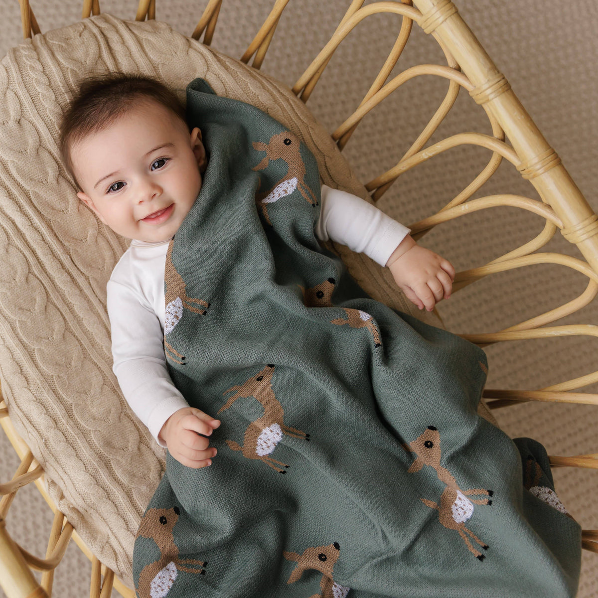 Bleu La La - 100% Luxury Cotton Receiving Swaddle Baby Blanket - Deer Bleu La La