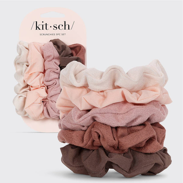 KITSCH - Assorted Textured Scrunchies 5pc Set - Terracotta KITSCH