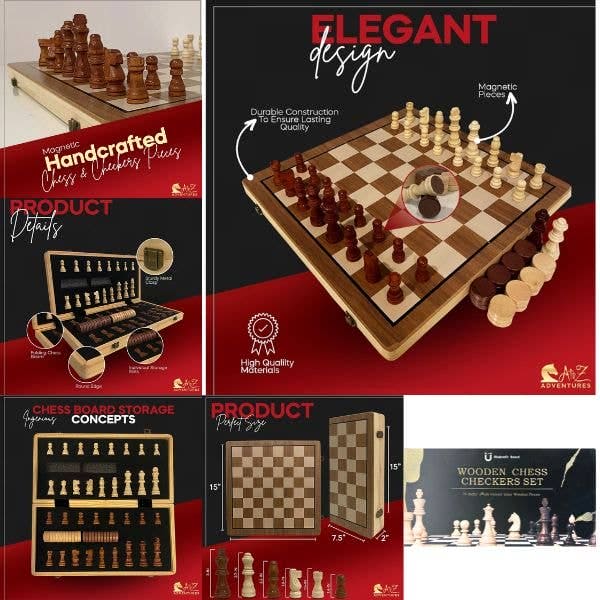 - Wooden Chess/Checkers Sets - Magnetic Board - Premium 15" St. Louis Wholesale LLC