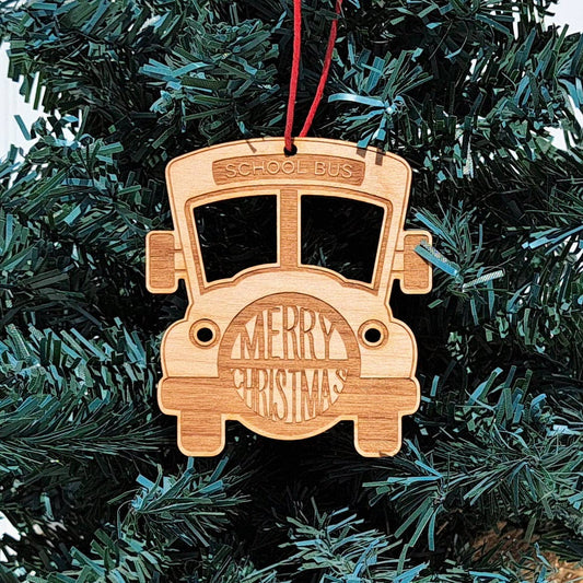 Merry Christmas School Bus Wood Christmas Ornament Giftable Memories