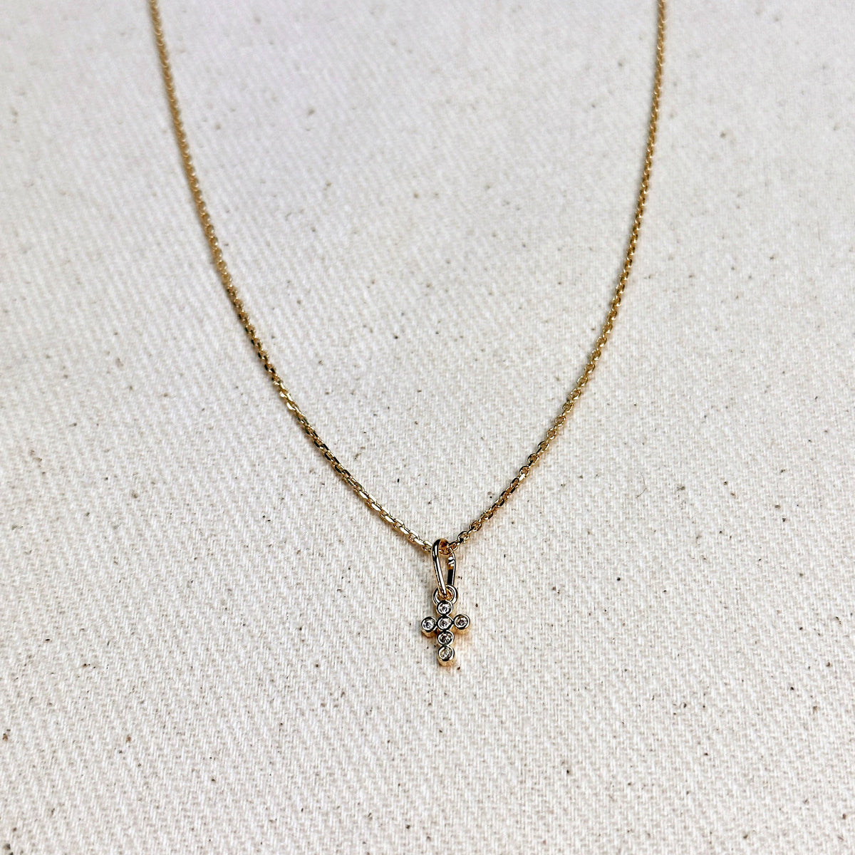 GoldFi - 18k Gold Filled Mini Bezel CZ Cross Charm GoldFi