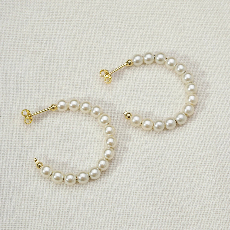 GoldFi - 18k Gold Filled 35 mm Simulated Beaded Pearl C-Hoop GoldFi