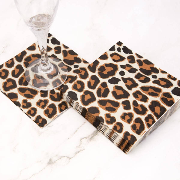 The Royal Standard - Leopard Cocktail Napkins    Shell/Black   5x5 The Royal Standard