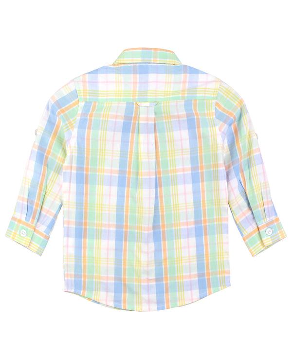 RuffleButts - Clubhouse Rainbow Plaid Long Sleeve  Shirt RuffleButts