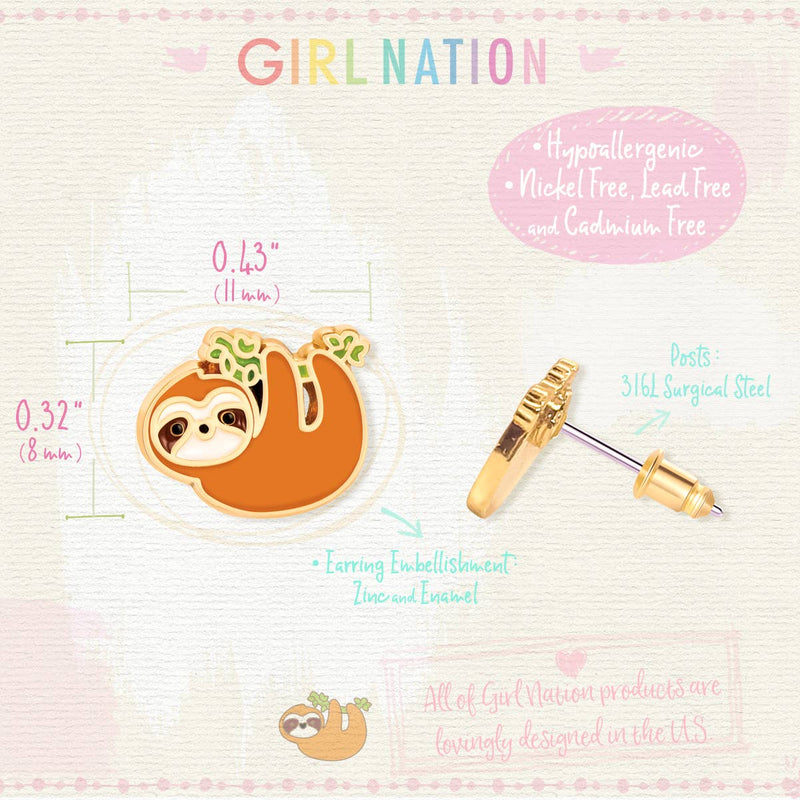 Girl Nation - Playful Sloth Cutie Stud Earrings Girl Nation