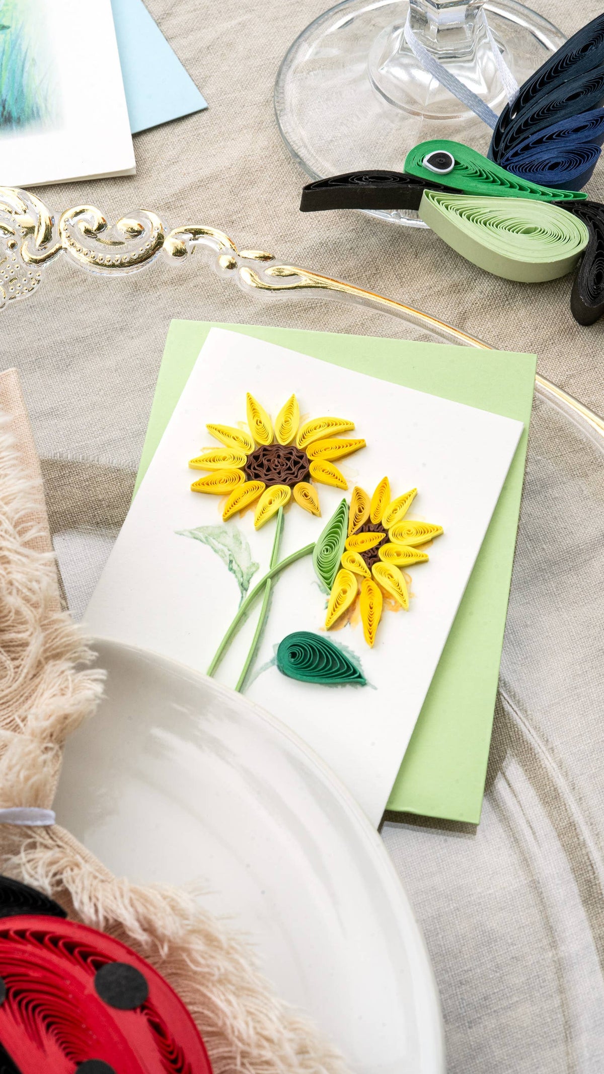 Quilling Card - Quilled Sunflower Bouquet Gift Enclosure Mini Card Quilling Card