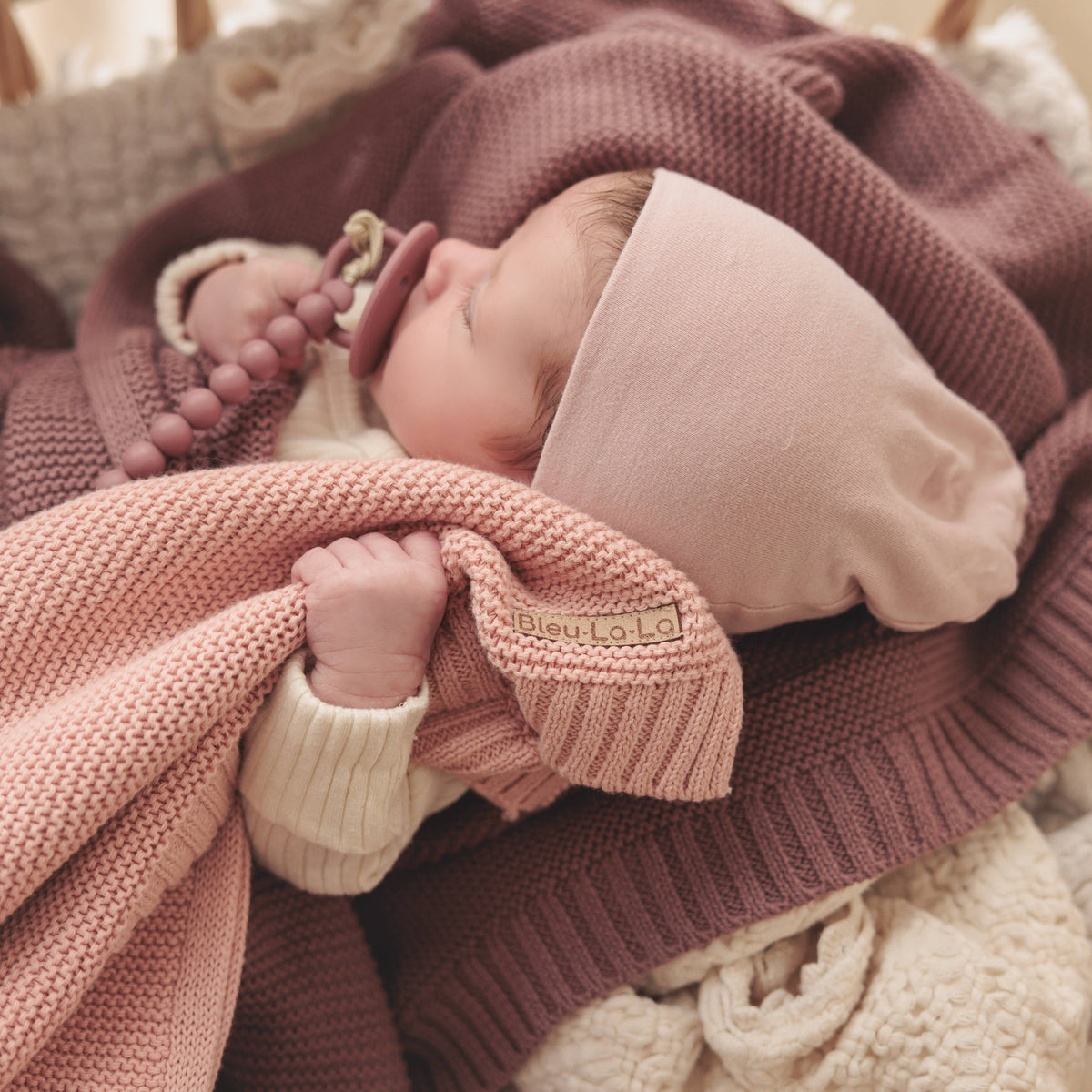 Bleu La La - Heritage Knit 100% Organic Cotton Swaddle Baby Blanket Bleu La La