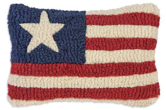 American Flag Hand-Hooked Wool Decorative Pillow