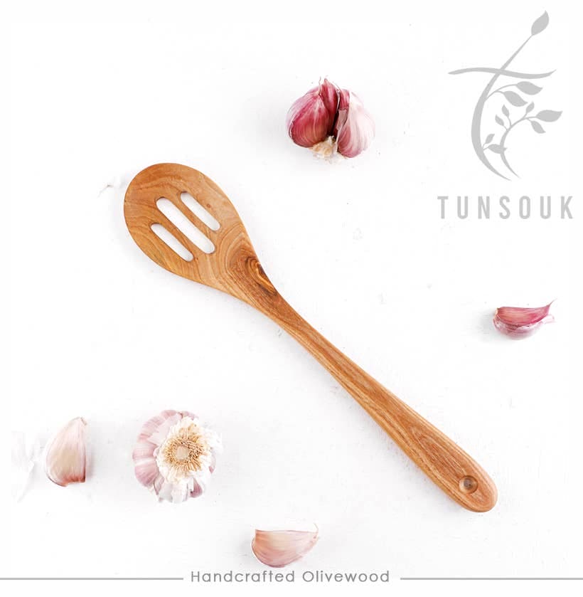 Handcrafted Olivewood - Handmade Olive Wood Slotted Spoon for Serving Handcrafted Olivewood