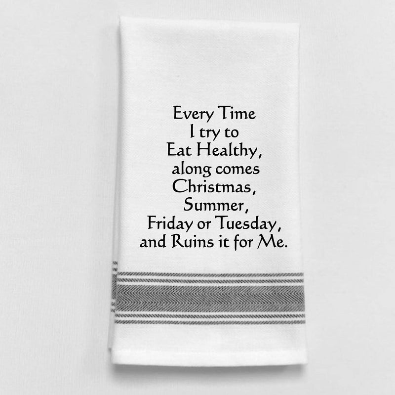 Wild Hare Designs - BB-E-29 White Kitchen Towel "Every time I try to eat..." Wild Hare Designs