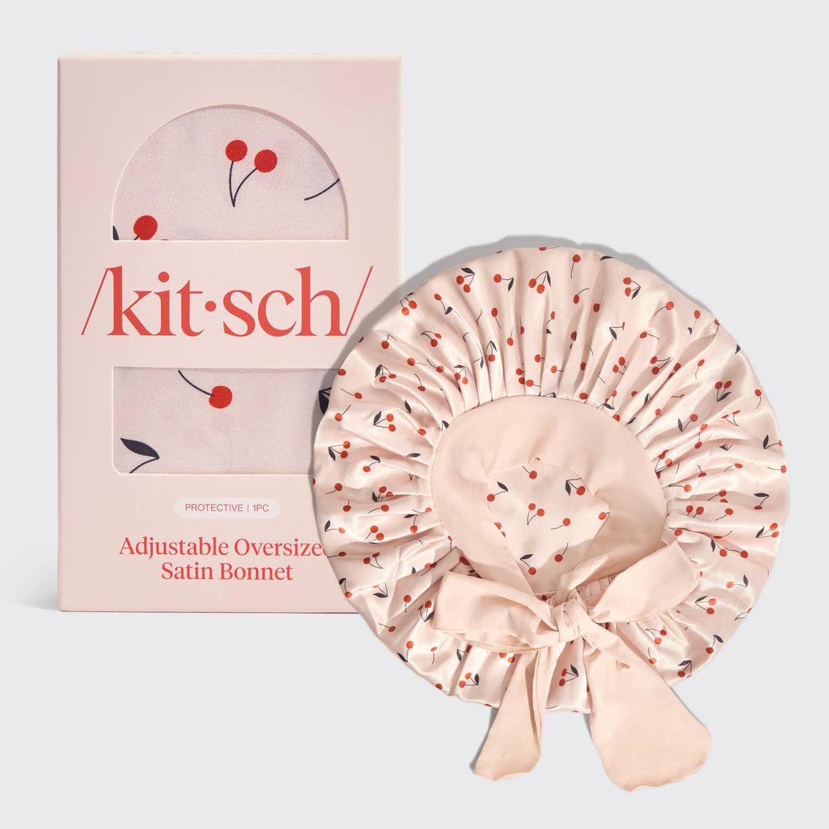 KITSCH - Adjustable Oversized Satin Bonnet - Cherry Print KITSCH