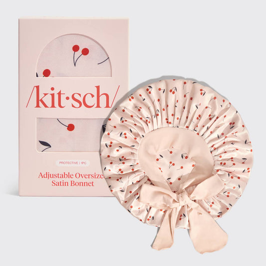 KITSCH - Adjustable Oversized Satin Bonnet - Cherry Print KITSCH