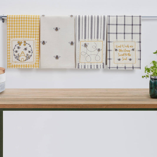 Embroidered Bee Tea Towel Set of 2 19x28