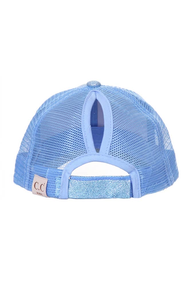 Kids Glitter Fabric With Mesh Pony Cap: Black Hana