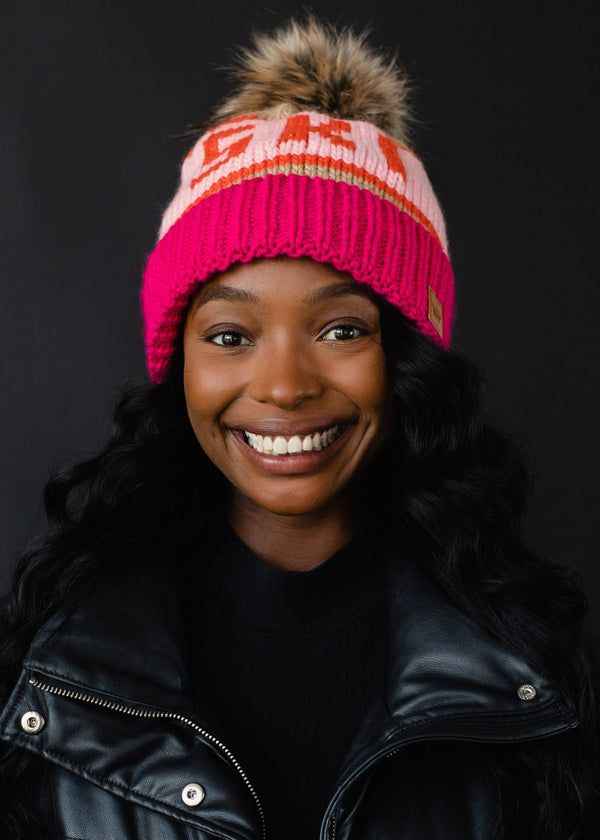 Panache Apparel Co. - Pink, Tan & Lt. Pink Ski Pom Hat Panache Apparel Co.