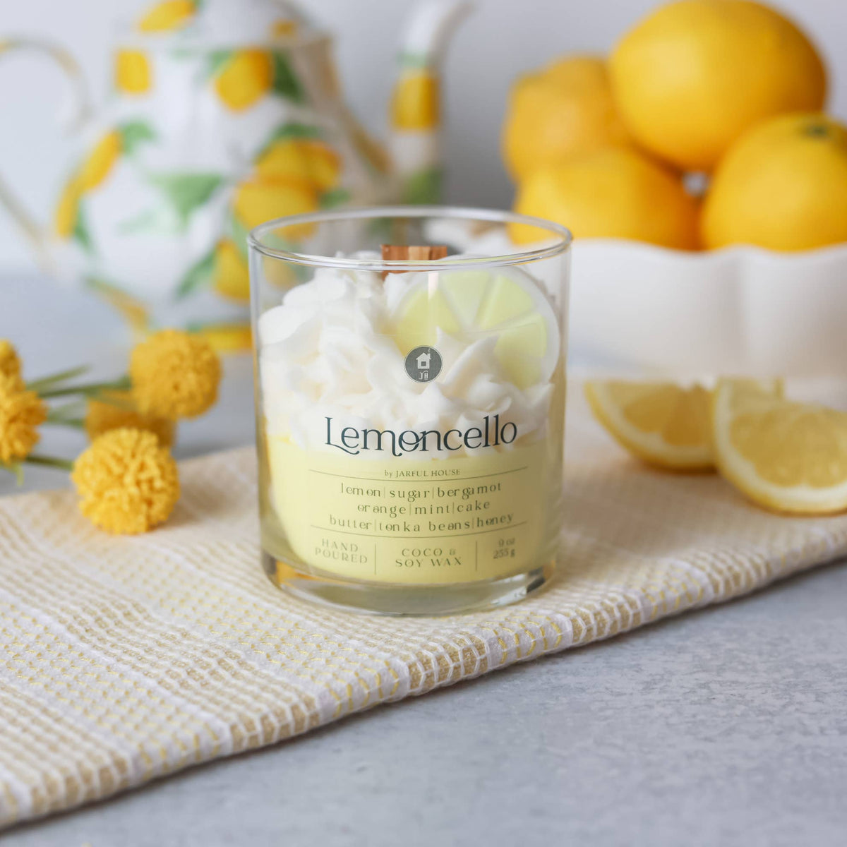 Jarful House - Dessert Candle Lemoncello  9oz | Lemon Bergamot Mint Honey Jarful House