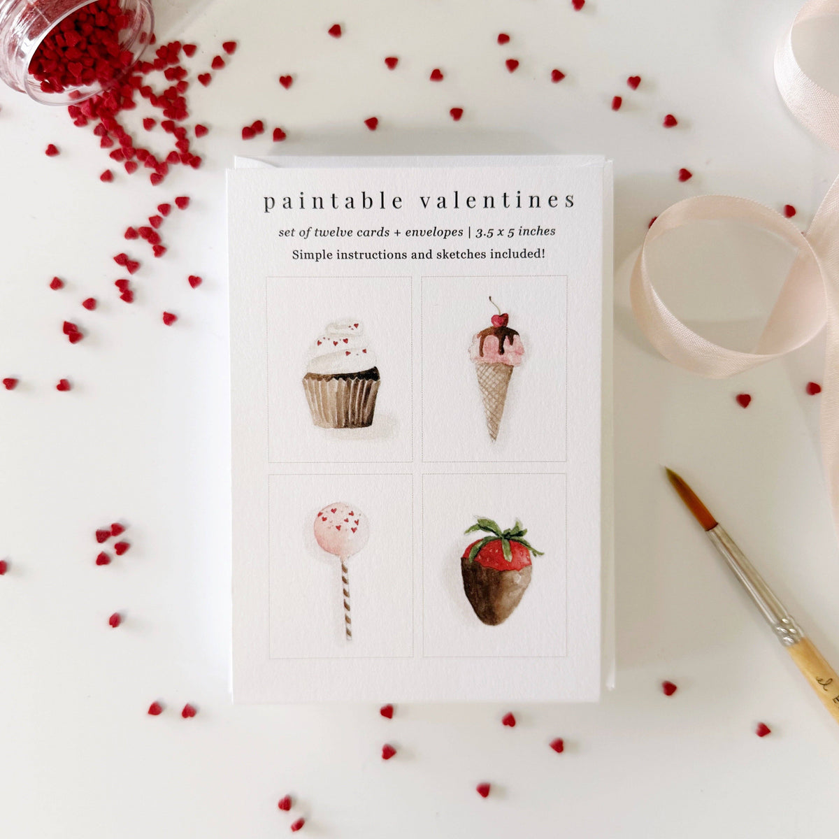 Sweet treats valentines paintable watercolor notecard set