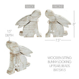 Bunny Hop Natural Wooden Sitting Bunny Looking Up - Pearl Bead Collar Easter Shelf Decor - 8x7.5x1.5