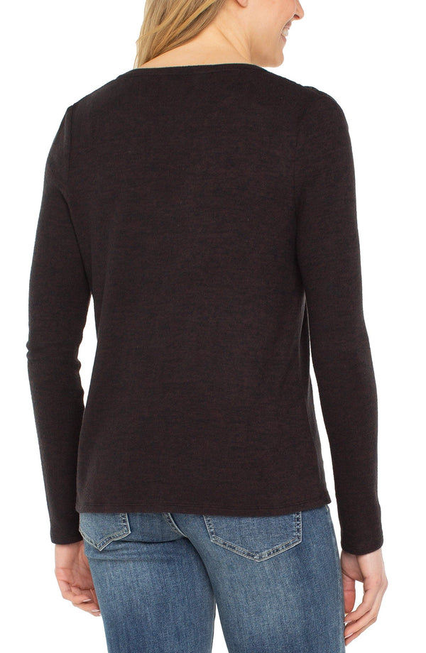 Women's Liverpool long slv vneck knit top w. shirring Liverpool